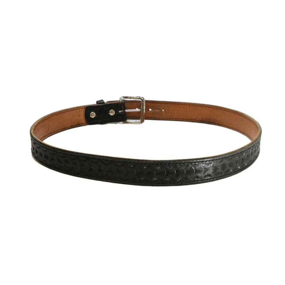 VTG Tooled Leather Western Belt Mens 42 Black Fan Pattern Amerihide USA Made